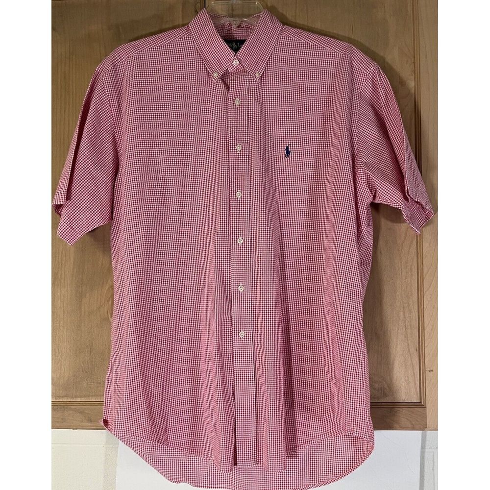 Ralph Lauren Blake‎ Seersucker SS Button Down Sz L Pink Checked